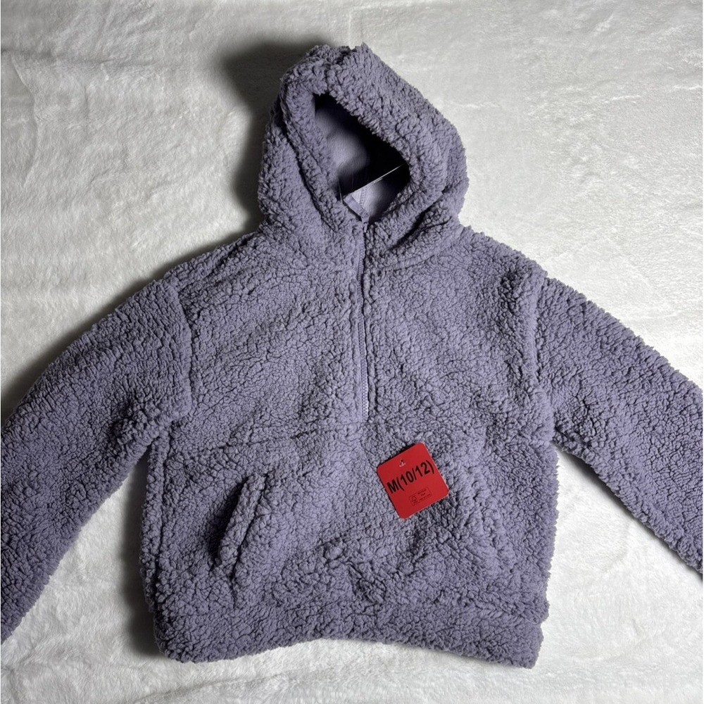 Mondetta Girls Youth M 10/12 1/2 Zip Sherpa Pullover Hoodie Lavender Aura NEW